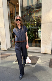 Camicia Giotto oltremare pizzo cioccolato