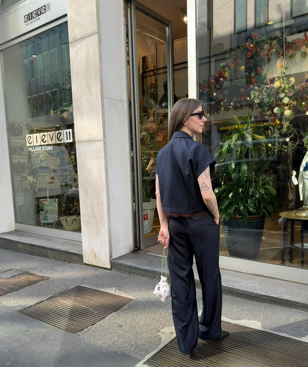 Camicia Giotto oltremare pizzo cioccolato