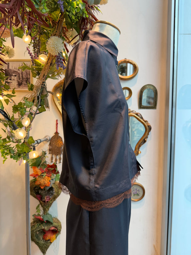 Camicia Giotto oltremare pizzo cioccolato