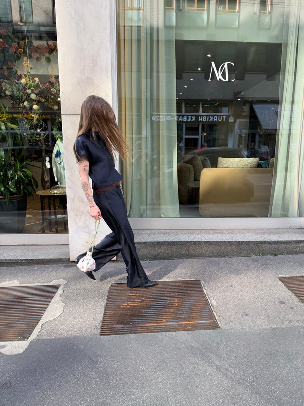 Camicia Giotto oltremare pizzo cioccolato