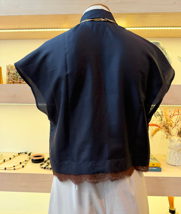 Camicia Giotto oltremare pizzo cioccolato