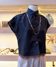 Camicia Giotto oltremare pizzo cioccolato