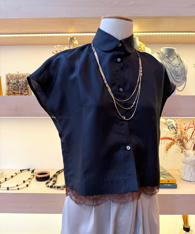 Camicia Giotto oltremare pizzo cioccolato