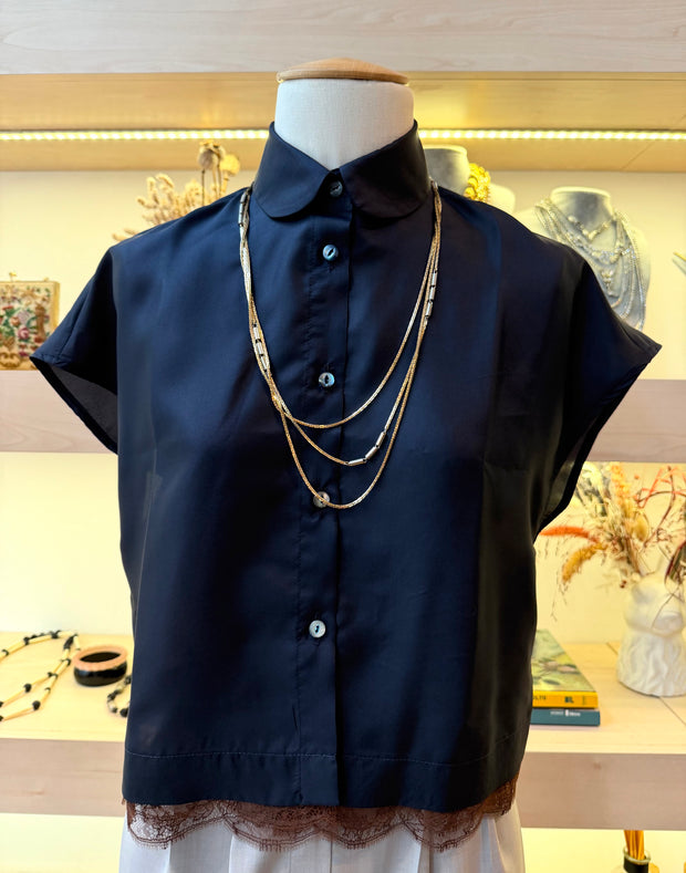 Camicia Giotto oltremare pizzo cioccolato