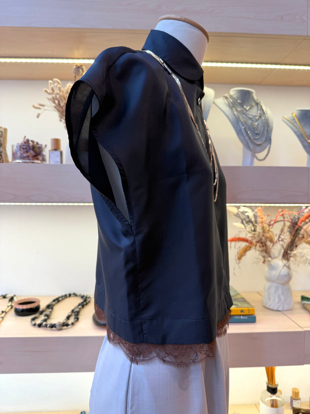 Camicia Giotto oltremare pizzo cioccolato